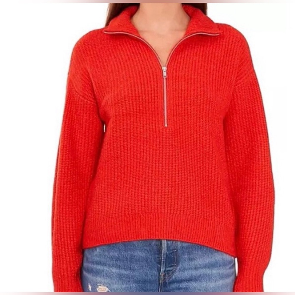 VINCE CAMUTO Half-zip Pullover Ribbed Knit Sweater Size Medium Red - Picture 1 of 13